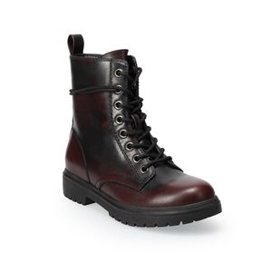 SO BOWFIN Burgundy Women’s Combat Boots